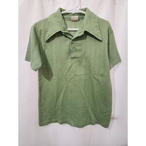 Sears Boys Collared SS Shirt Green  Vintage Ribbed Pointed Collar‎ Size 12